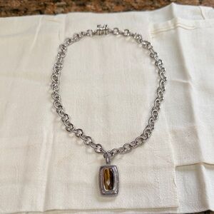 Judith Ripka Silver Necklace with Gold Pendant